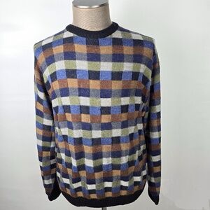 Vintage Norm Thompson- Mens XXL Sweater Crew Neck Textured Check Cosby